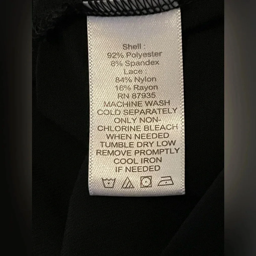 Susan Graver Black Pleated Cowl Neck Back Lace Panel Blouse Top 3/4 Sleeve Large - Picture 8 of 10